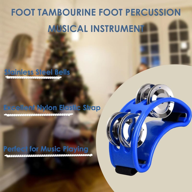 MOONBACK Tambourine, 4 Bells Tambourine, Foot Tambourine, Metal Jingles Hand Held Percussion,Tambourine For Adults,Half Moon Tambourine And Egg Shakers, Tambourine Stick Blue - Image 4